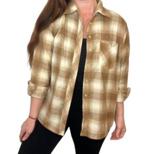 Terracotta Oatmeal Beige Neutral Plaid Colored 90s Grunge Buttondown Shirt Large
